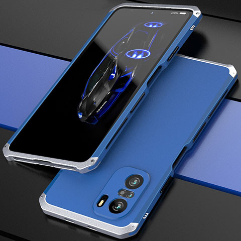 Coque Luxe Aluminum Metal Housse Etui 360 Degres P01 pour Xiaomi Mi 11i 5G Argent et Bleu