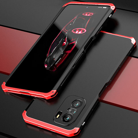 Coque Luxe Aluminum Metal Housse Etui 360 Degres P01 pour Xiaomi Poco F3 5G Rouge et Noir