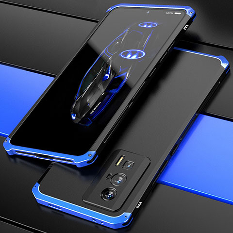 Coque Luxe Aluminum Metal Housse Etui 360 Degres P01 pour Xiaomi Redmi K60 5G Bleu et Noir