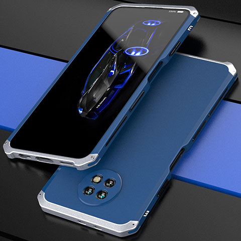 Coque Luxe Aluminum Metal Housse Etui 360 Degres P01 pour Xiaomi Redmi Note 9T 5G Argent et Bleu
