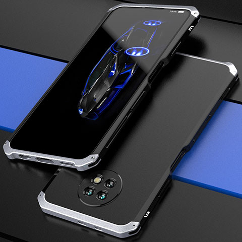 Coque Luxe Aluminum Metal Housse Etui 360 Degres P01 pour Xiaomi Redmi Note 9T 5G Argent et Noir