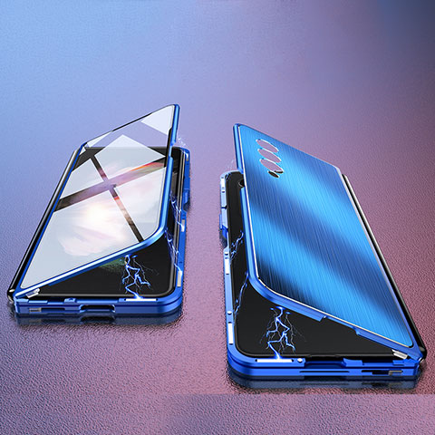 Coque Luxe Aluminum Metal Housse Etui 360 Degres P02 pour Samsung Galaxy Z Fold4 5G Bleu