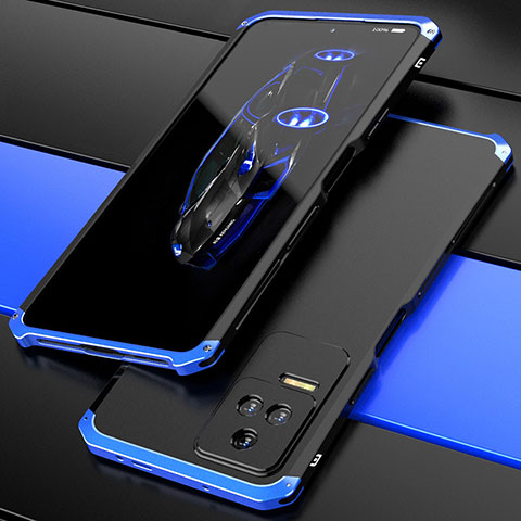 Coque Luxe Aluminum Metal Housse Etui 360 Degres P02 pour Xiaomi Redmi K50 Pro 5G Bleu et Noir