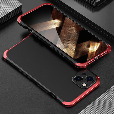 Coque Luxe Aluminum Metal Housse Etui 360 Degres pour Apple iPhone 15 Plus Rouge et Noir