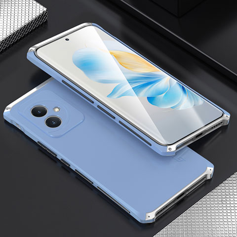 Coque Luxe Aluminum Metal Housse Etui 360 Degres pour Huawei Honor 100 5G Argent et Bleu