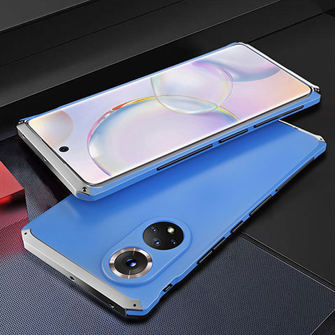 Coque Luxe Aluminum Metal Housse Etui 360 Degres pour Huawei Honor 50 5G Argent et Bleu