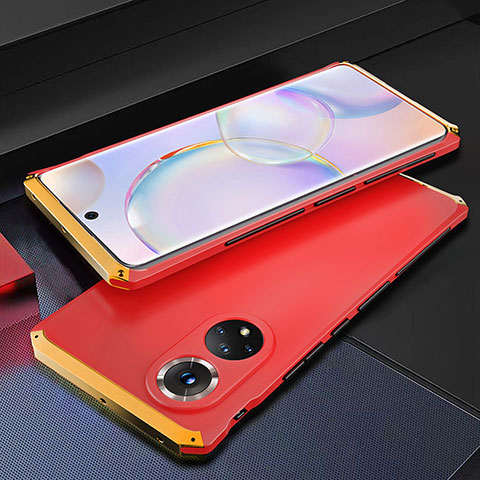 Coque Luxe Aluminum Metal Housse Etui 360 Degres pour Huawei Honor 50 5G Or et Rouge