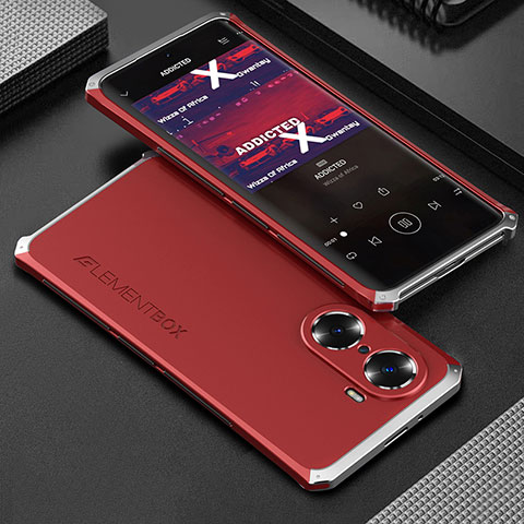 Coque Luxe Aluminum Metal Housse Etui 360 Degres pour Huawei Honor 60 Pro 5G Argent et Rouge