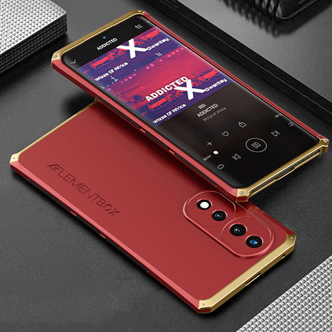 Coque Luxe Aluminum Metal Housse Etui 360 Degres pour Huawei Honor 70 Pro 5G Or et Rouge