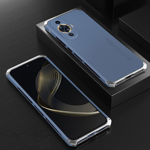 Coque Luxe Aluminum Metal Housse Etui 360 Degres pour Huawei Nova 11 Argent et Bleu