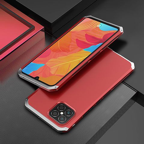 Coque Luxe Aluminum Metal Housse Etui 360 Degres pour Huawei Nova 8 SE 4G Argent et Rouge