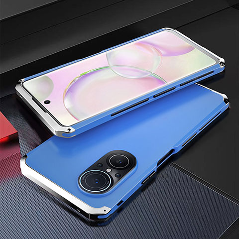 Coque Luxe Aluminum Metal Housse Etui 360 Degres pour Huawei Nova 9 SE Argent et Bleu