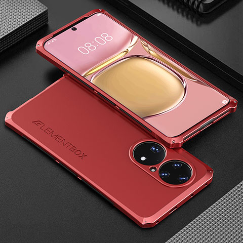 Coque Luxe Aluminum Metal Housse Etui 360 Degres pour Huawei P50 Pro Rouge