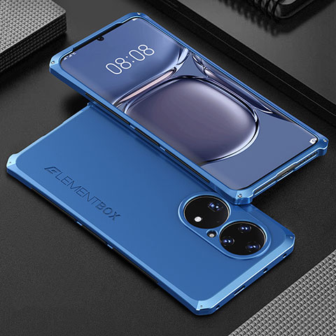 Coque Luxe Aluminum Metal Housse Etui 360 Degres pour Huawei P50e Bleu