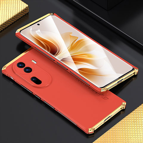 Coque Luxe Aluminum Metal Housse Etui 360 Degres pour Oppo Reno11 Pro 5G Or et Rouge