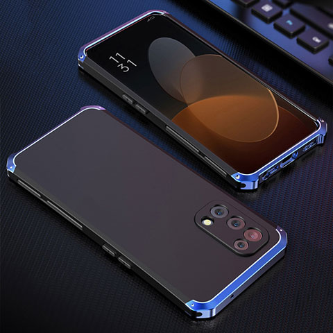 Coque Luxe Aluminum Metal Housse Etui 360 Degres pour Oppo Reno5 5G Bleu et Noir