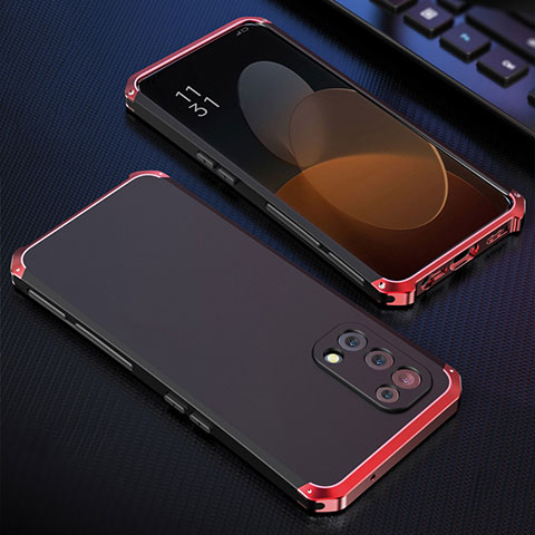 Coque Luxe Aluminum Metal Housse Etui 360 Degres pour Oppo Reno5 5G Rouge et Noir