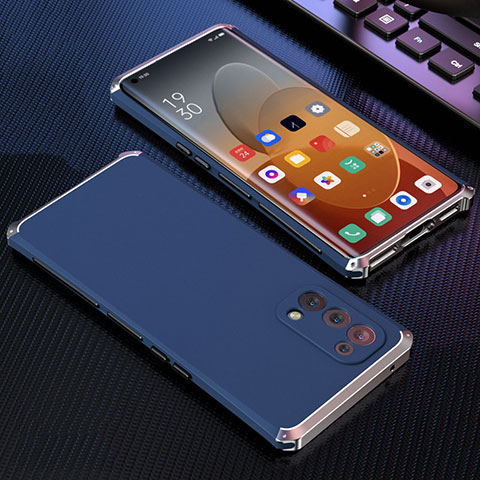 Coque Luxe Aluminum Metal Housse Etui 360 Degres pour Oppo Reno5 Pro 5G Bleu