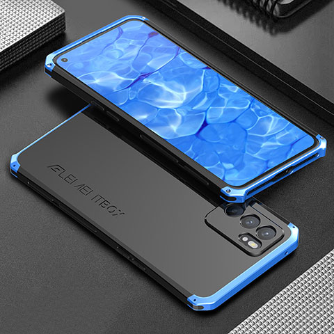 Coque Luxe Aluminum Metal Housse Etui 360 Degres pour Oppo Reno6 5G Bleu et Noir