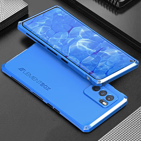 Coque Luxe Aluminum Metal Housse Etui 360 Degres pour Oppo Reno6 Pro 5G India Bleu