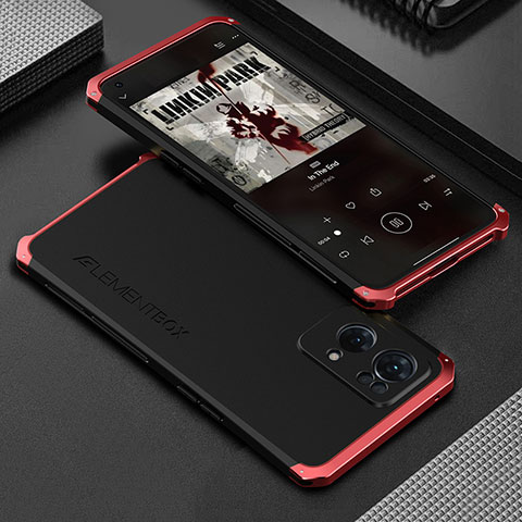 Coque Luxe Aluminum Metal Housse Etui 360 Degres pour Oppo Reno7 Pro 5G Rouge et Noir