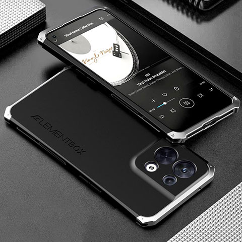 Coque Luxe Aluminum Metal Housse Etui 360 Degres pour Oppo Reno8 5G Argent et Noir