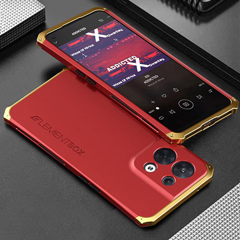 Coque Luxe Aluminum Metal Housse Etui 360 Degres pour Oppo Reno9 5G Or et Rouge