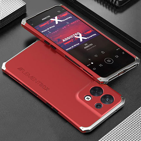 Coque Luxe Aluminum Metal Housse Etui 360 Degres pour Oppo Reno9 Pro 5G Argent et Rouge