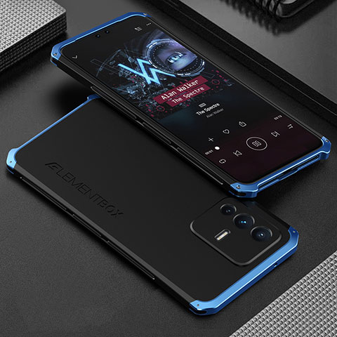 Coque Luxe Aluminum Metal Housse Etui 360 Degres pour Vivo V23 5G Bleu et Noir