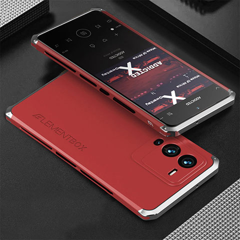 Coque Luxe Aluminum Metal Housse Etui 360 Degres pour Vivo V25 Pro 5G Argent et Rouge