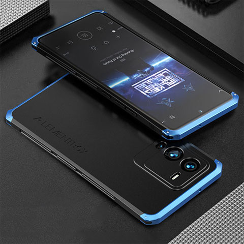 Coque Luxe Aluminum Metal Housse Etui 360 Degres pour Vivo V25 Pro 5G Bleu et Noir