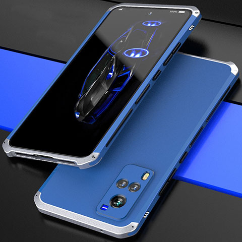 Coque Luxe Aluminum Metal Housse Etui 360 Degres pour Vivo X60 5G Argent et Bleu