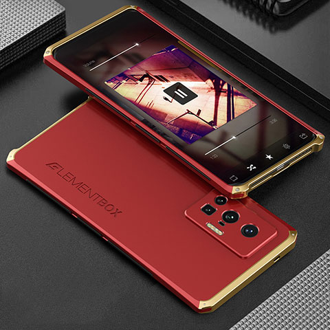 Coque Luxe Aluminum Metal Housse Etui 360 Degres pour Vivo X70 Pro 5G Or et Rouge