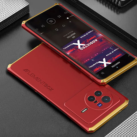 Coque Luxe Aluminum Metal Housse Etui 360 Degres pour Vivo X80 Pro 5G Or et Rouge