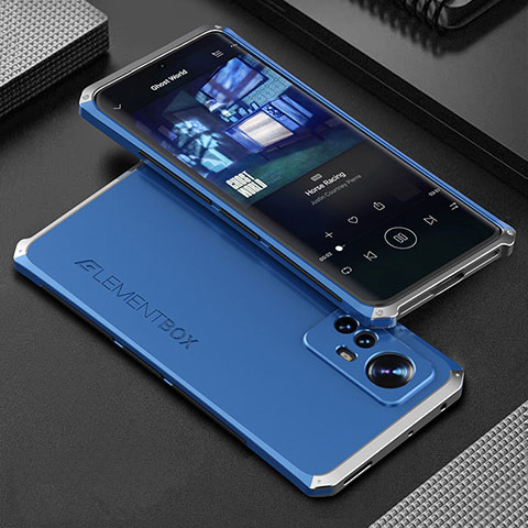 Coque Luxe Aluminum Metal Housse Etui 360 Degres pour Xiaomi Mi 12 5G Argent et Bleu