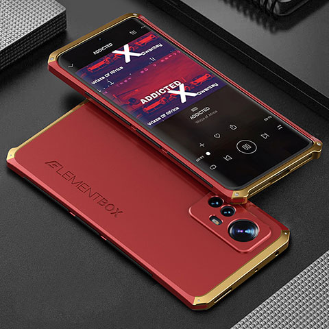 Coque Luxe Aluminum Metal Housse Etui 360 Degres pour Xiaomi Mi 12S 5G Or et Rouge