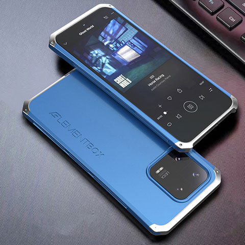 Coque Luxe Aluminum Metal Housse Etui 360 Degres pour Xiaomi Mi 13 5G Argent et Bleu