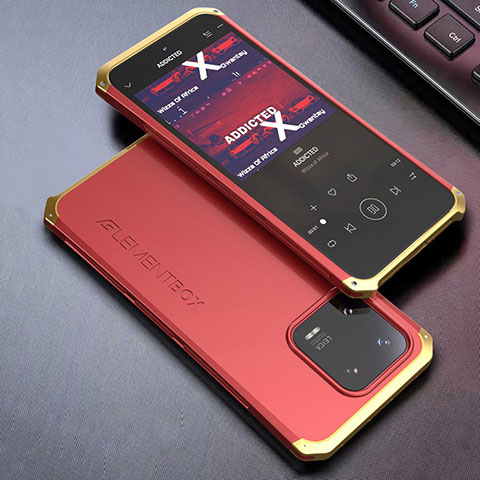 Coque Luxe Aluminum Metal Housse Etui 360 Degres pour Xiaomi Mi 13 5G Or et Rouge