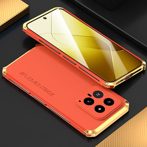 Coque Luxe Aluminum Metal Housse Etui 360 Degres pour Xiaomi Mi 14 5G Or et Rouge