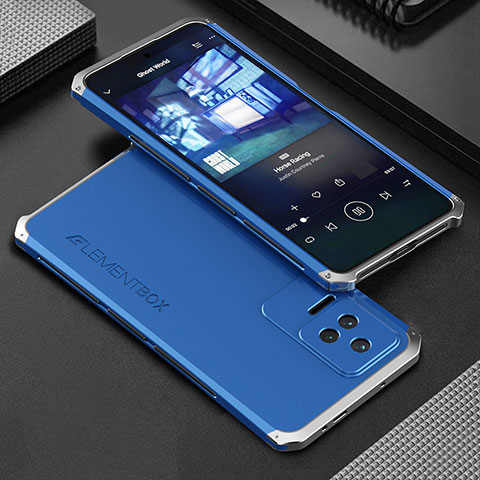 Coque Luxe Aluminum Metal Housse Etui 360 Degres pour Xiaomi Poco F4 5G Argent et Bleu