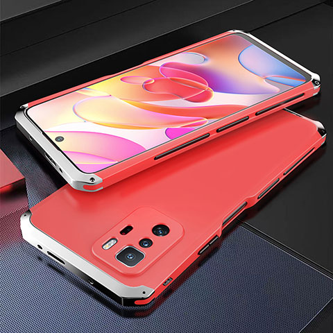 Coque Luxe Aluminum Metal Housse Etui 360 Degres pour Xiaomi Poco X3 GT 5G Argent et Rouge