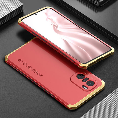 Coque Luxe Aluminum Metal Housse Etui 360 Degres pour Xiaomi Redmi K40 5G Or et Rouge