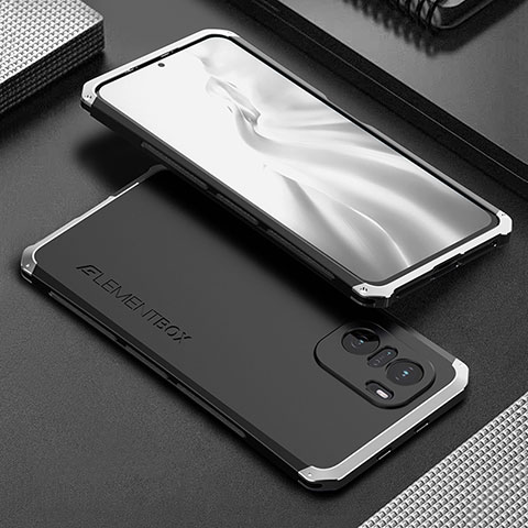 Coque Luxe Aluminum Metal Housse Etui 360 Degres pour Xiaomi Redmi K40 Pro 5G Argent et Noir