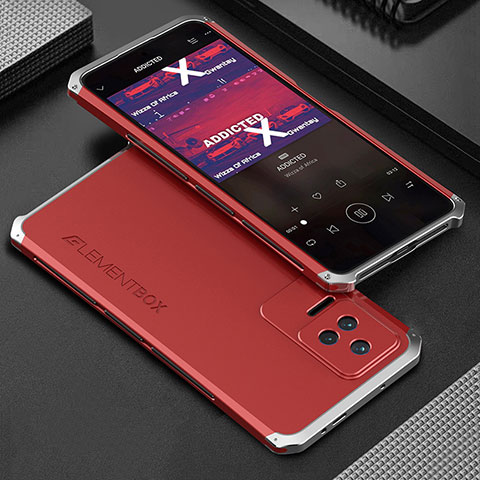 Coque Luxe Aluminum Metal Housse Etui 360 Degres pour Xiaomi Redmi K40S 5G Argent et Rouge