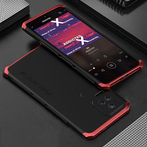 Coque Luxe Aluminum Metal Housse Etui 360 Degres pour Xiaomi Redmi K50 5G Rouge et Noir