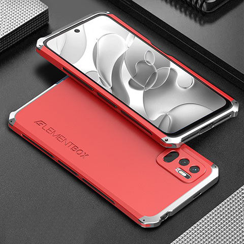 Coque Luxe Aluminum Metal Housse Etui 360 Degres pour Xiaomi Redmi Note 10 JE 5G Argent et Rouge