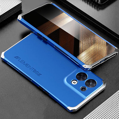 Coque Luxe Aluminum Metal Housse Etui 360 Degres pour Xiaomi Redmi Note 13 5G Argent et Bleu