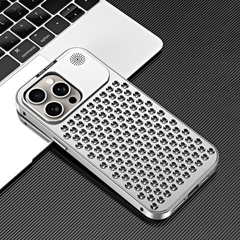 Coque Luxe Aluminum Metal Housse Etui 360 Degres QC3 pour Apple iPhone 14 Pro Max Argent