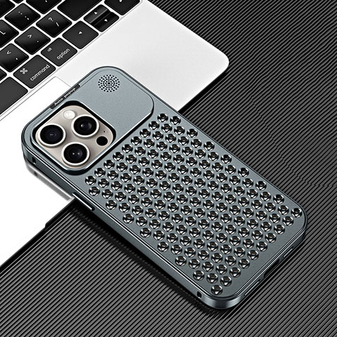 Coque Luxe Aluminum Metal Housse Etui 360 Degres QC3 pour Apple iPhone 15 Pro Max Gris Fonce