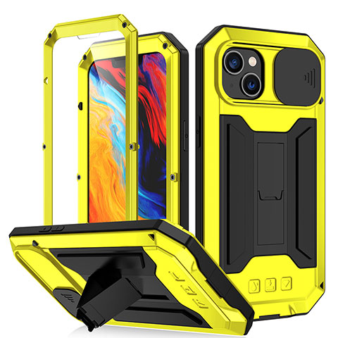 Coque Luxe Aluminum Metal Housse Etui 360 Degres RJ2 pour Apple iPhone 13 Jaune